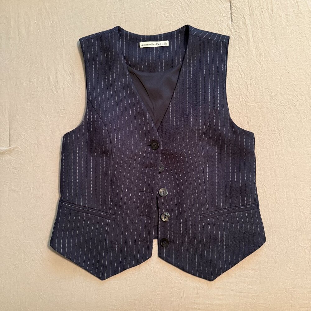 Abercrombie & Fitch Button Down Vest Navy Pinstripe Small